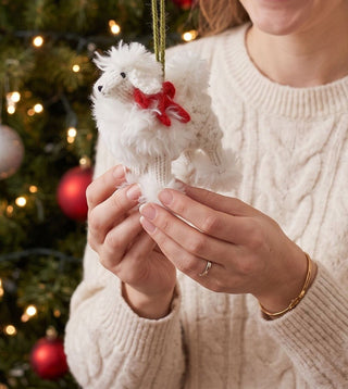 White Poodle Hand Knit Christmas Ornament