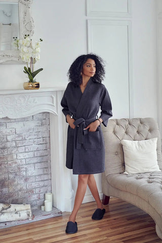 Peignoir kimono gaufré longueur genou pour femme