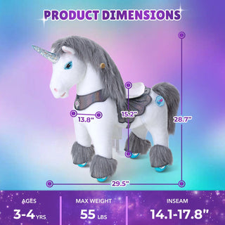 Model Y® Grey Unicorn Rideable Toy for Age 3-4