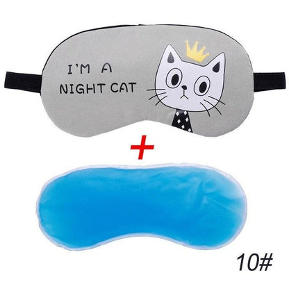 Cute Cat Cartoon Travel Sleep Mask 10 With Ice Gel-Grey Sleep Masks Plushie Depot