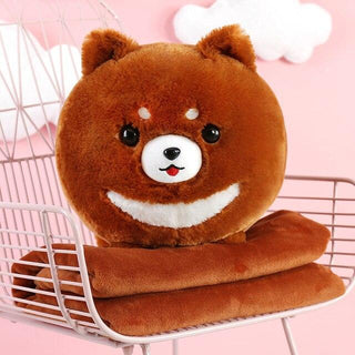 Cute Corgi Kawaii Plush Toy Cushion with Blanket, Great for Gifts Dark Brown Plushie Depot