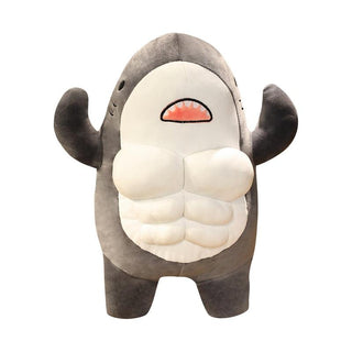 Funny Muscle Shark Plush Toy 17" Gray Stuffed Animals - Plushie Depot