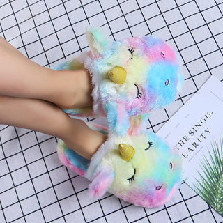 Kawaii Rainbow Unicorn Plush Slippers Rainbow B One size Plushie Depot