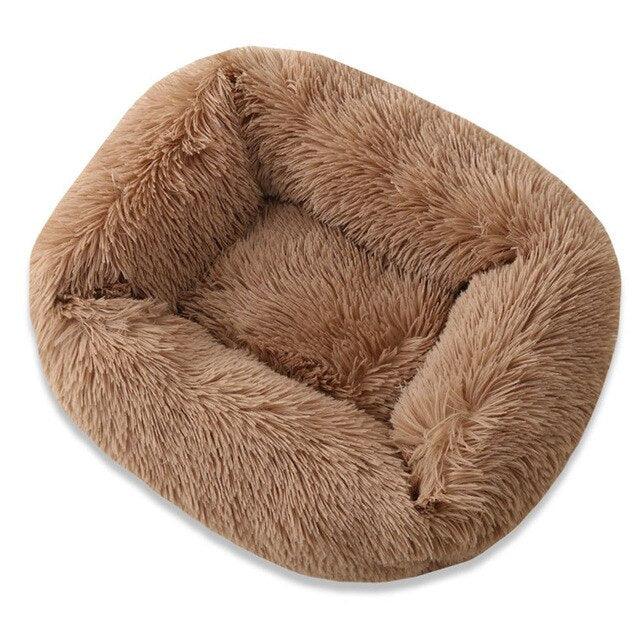 Square Dog & Cat Pet Bed for Medium Pets, Super Soft Warm Plush & Comfortable light coffee Pet Beds Plushie Depot