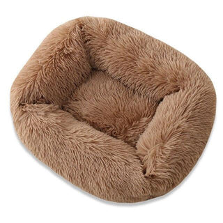 Square Dog & Cat Pet Bed for Medium Pets, Super Soft Warm Plush & Comfortable light coffee Plushie Depot