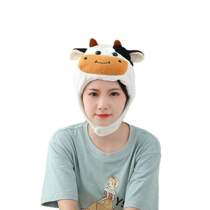 Plush Toy Animal Doll Short Cute Cow Head Cap - Plushie Depot