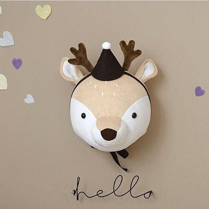 Cute Animals Elephant Head Stuffed Plush Doll Kids Bedroom Decor Deer with hat Wall Decor Plushie Depot