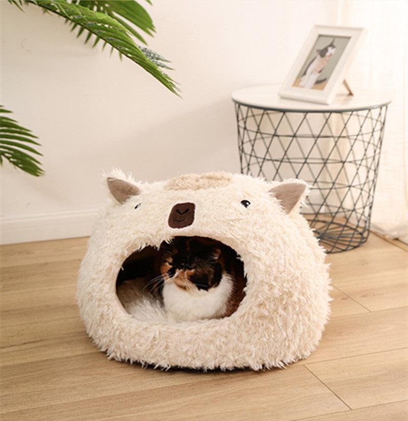 Alpaca Shaped Cat Pet Bed Warm Plush, Good for Small Dogs too Ped Beds Plushie Depot