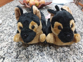 Shepard Dog Plush Animal Dog Black Slippers Slippers - Plushie Depot