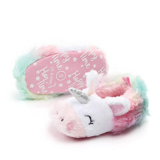 Toddler Baby Girl Rainbow Unicorn Plush Shoe Slippers, Great Gift for Ages 0-18M - Plushie Depot