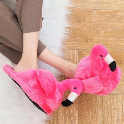 Flamingo plush slippers Rose red Half pack Slippers Plushie Depot