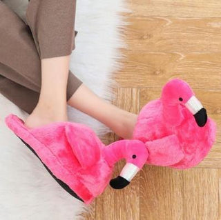 Flamingo plush slippers Rose red Half pack Slippers - Plushie Depot