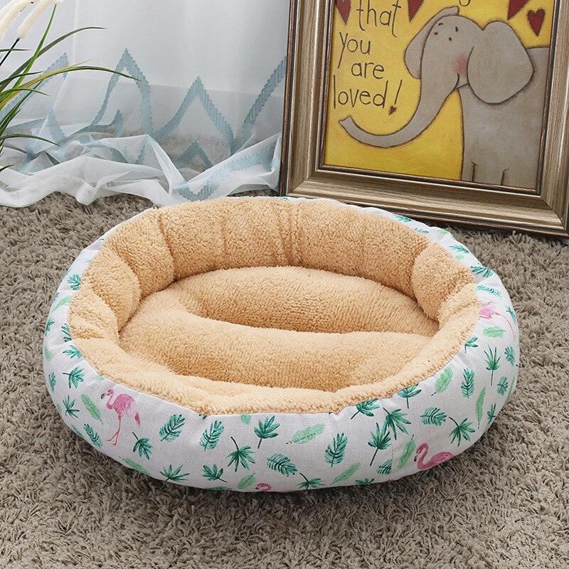 Flamingo Pattern Fluffy Round Plush Dog Beds for Small Dogs Pet Beds Plushie Depot