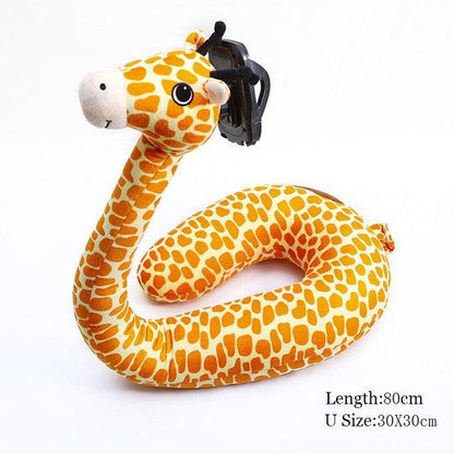 12" x 29.5" Creative 2 In 1 Hands Free U-shaped Plush Neck Pillow in Various Animal Shapes with Lazy Phone Holder giraffe 12" x 29.5" / 30cmX75cm Neck Pillows Plushie Depot