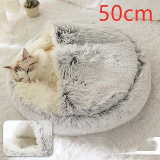 Round Half Open Warm and Soft Plush Cat Bed Hair Grey50cm Pet Beds - Plushie Depot