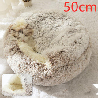 Round Half Open Warm and Soft Plush Cat Bed Hair Brown50cm Pet Beds - Plushie Depot