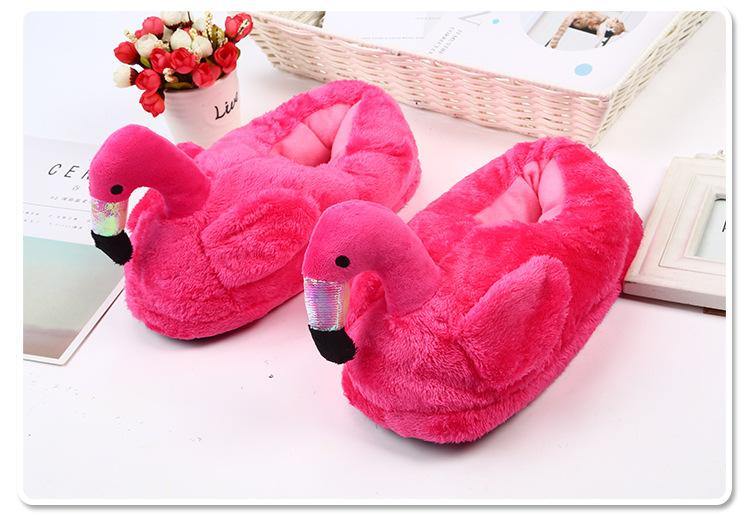 Flamingo plush slippers Rose red Whole package Slippers Plushie Depot