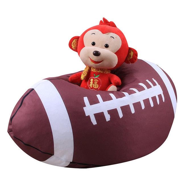 Football. Soccer Shaped Storage Bag, Stuffed Basketball Bean Bag Kids Chairs rugby Bags Plushie Depot