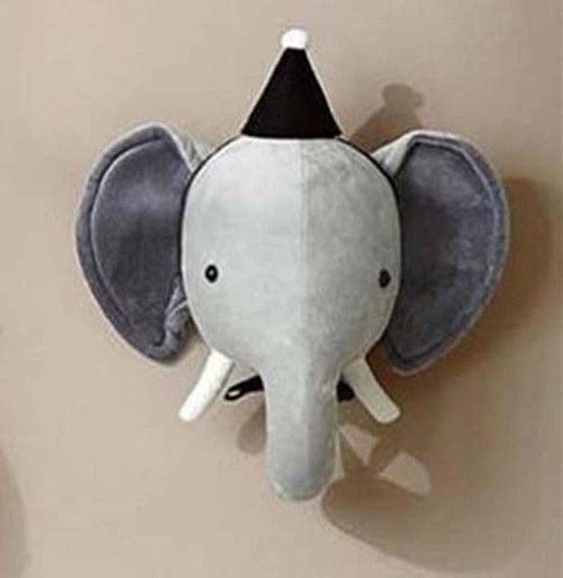 Cute Animals Elephant Head Stuffed Plush Doll Kids Bedroom Decor Elephant with hat Wall Decor Plushie Depot