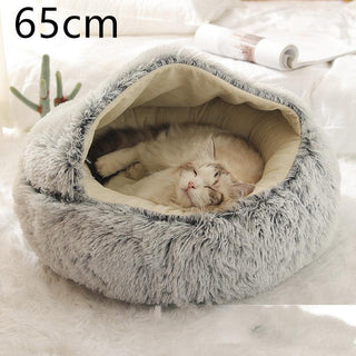 Round Half Open Warm and Soft Plush Cat Bed Grey 65cm Plushie Depot