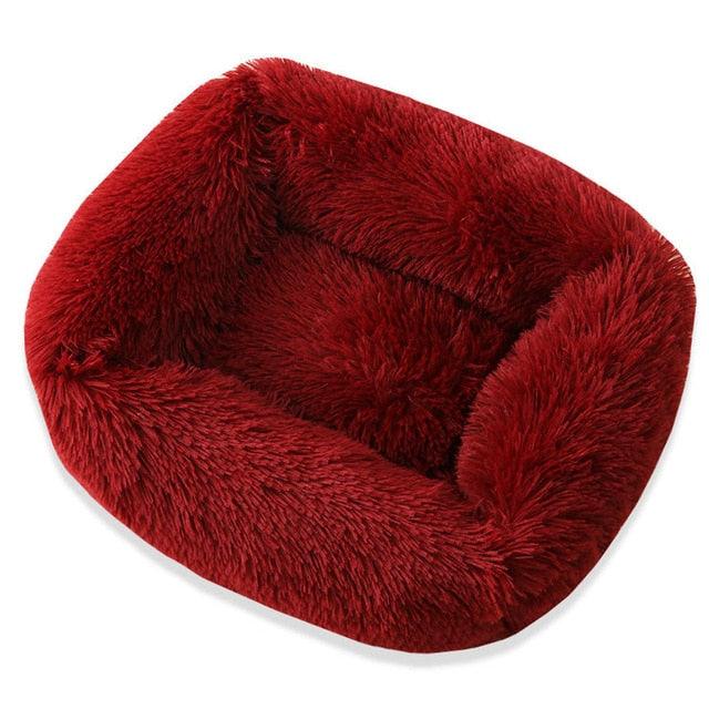 Square Dog & Cat Pet Bed for Medium Pets, Super Soft Warm Plush & Comfortable Burgundy Pet Beds - Plushie Depot