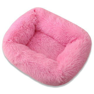 Square Dog & Cat Pet Bed for Medium Pets, Super Soft Warm Plush & Comfortable Pink Plushie Depot