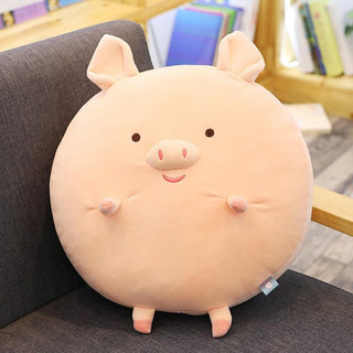 Round Animal Pillow Plush Toys Pink Pig 40cm Stuffed Animals - Plushie Depot