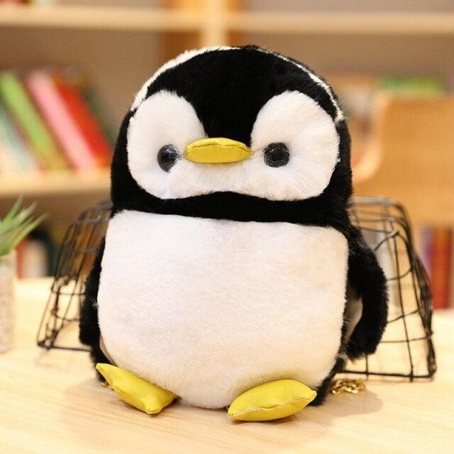 Kawaii Penguin Crossbody Bag Plush Toy 12" Black Bags - Plushie Depot