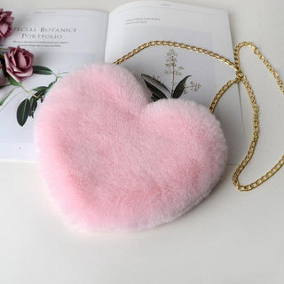 Kawaii Faux Fur Heart Shaped Bags Light Pink Plushie Depot