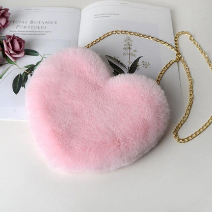 Kawaii Faux Fur Heart Shaped Bags Light Pink Bags - Plushie Depot