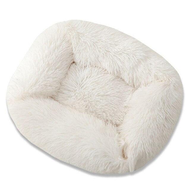 Square Dog & Cat Pet Bed for Medium Pets, Super Soft Warm Plush & Comfortable White Pet Beds Plushie Depot