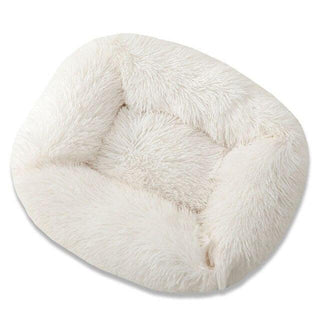 Square Dog & Cat Pet Bed for Medium Pets, Super Soft Warm Plush & Comfortable White Plushie Depot