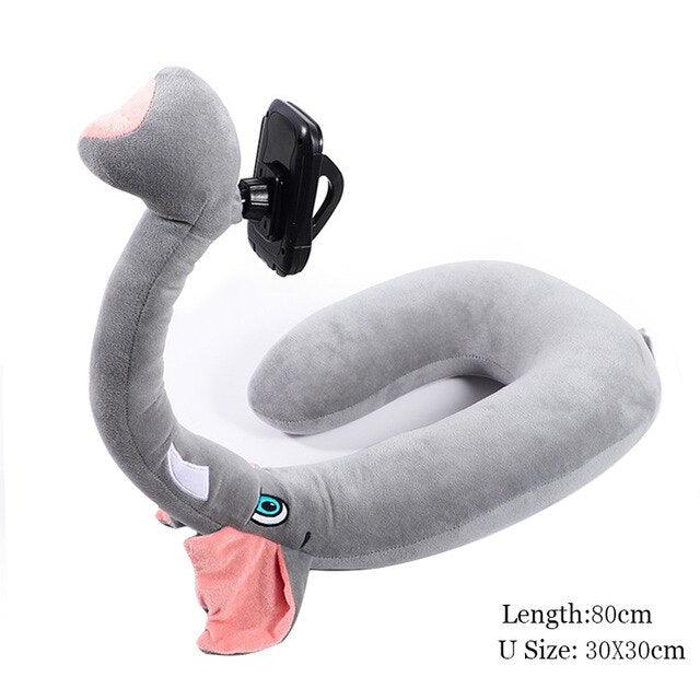 12" x 29.5" Creative 2 In 1 Hands Free U-shaped Plush Neck Pillow in Various Animal Shapes with Lazy Phone Holder Elephant 12" x 29.5" / 30cmX75cm Neck Pillows Plushie Depot