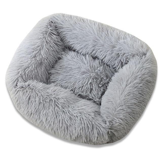Square Dog & Cat Pet Bed for Medium Pets, Super Soft Warm Plush & Comfortable Light Grey Pet Beds Plushie Depot