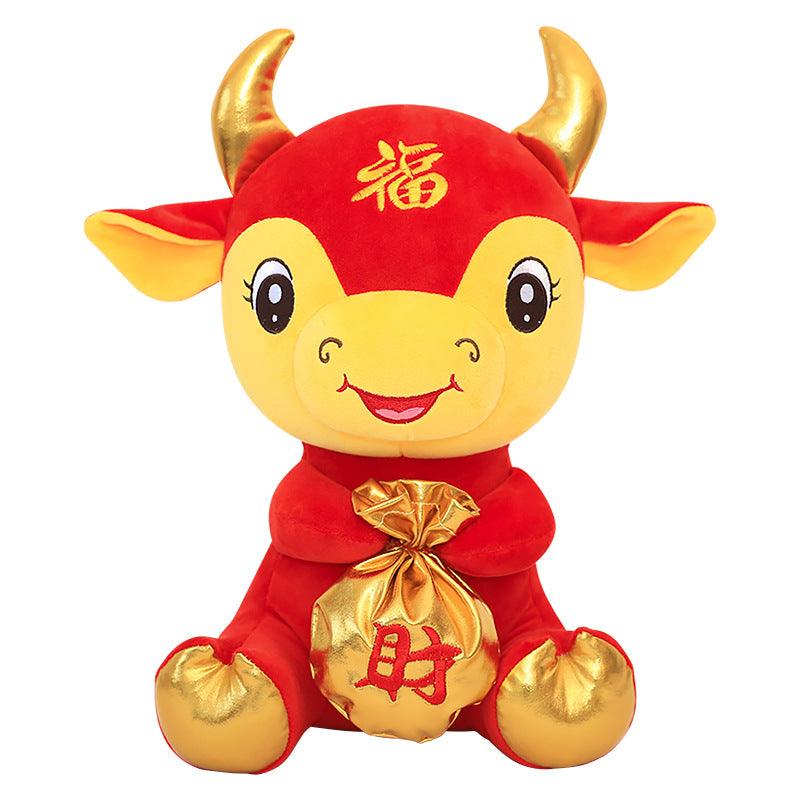 Cute Cow Doll Plush Toy Festive New Year Zodiac Mascot Red Stuffed Animals - Plushie Depot