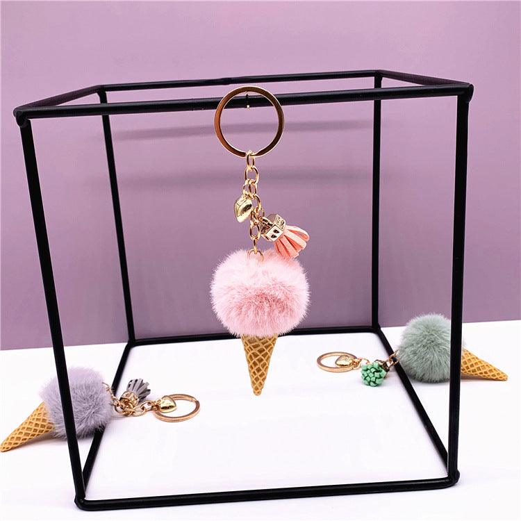 Ice Cream Keychain Cute Bag Cartoon Plush Pink Keychains Plushie Depot