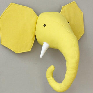Nordic Stuffed Animal Head Wall Decoration yellow elephant Plushie Depot