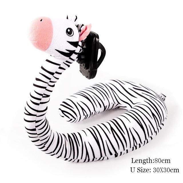 12" x 29.5" Creative 2 In 1 Hands Free U-shaped Plush Neck Pillow in Various Animal Shapes with Lazy Phone Holder Zebra 12" x 29.5" / 30cmX75cm Neck Pillows Plushie Depot