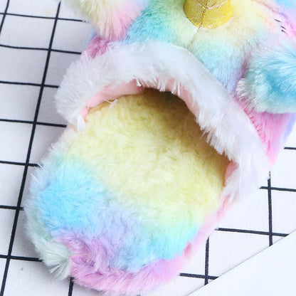 Kawaii Rainbow Unicorn Plush Slippers Slippers Plushie Depot