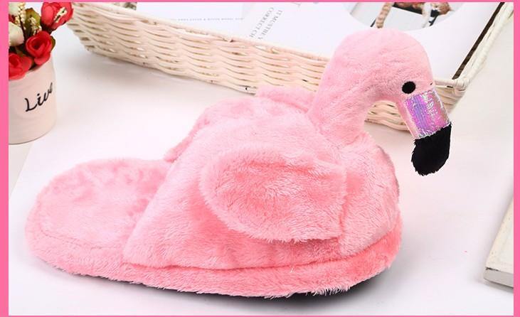 Flamingo plush slippers Pink Half pack Slippers Plushie Depot