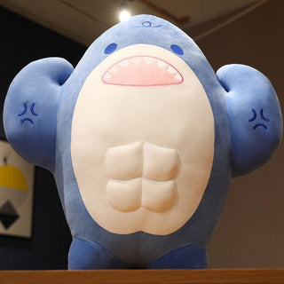 Funny Muscle Shark Plush Toy 23" Blue Stuffed Animals - Plushie Depot