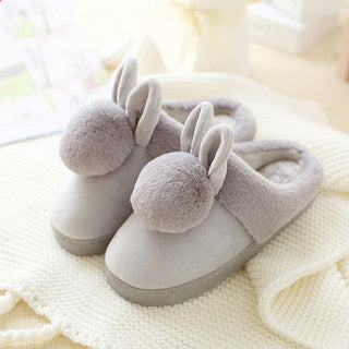 Bunny Rabbit Plush Animal Slippers Grey Slippers - Plushie Depot