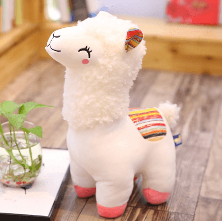 Cute squinting happy alpaca doll plush toy White Plushie Depot