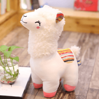 Cute squinting happy alpaca doll plush toy White - Plushie Depot