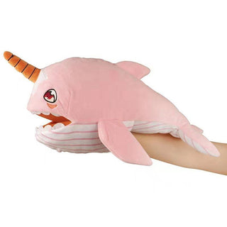 Narwhal Stuffed Animal Hand Puppet pink 35x17x16cm Plushie Depot