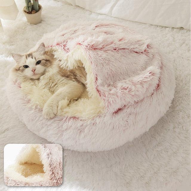 Adorable, Cozy Cave-like Cat Pet Bed Pink Long Plush Pet Beds Plushie Depot