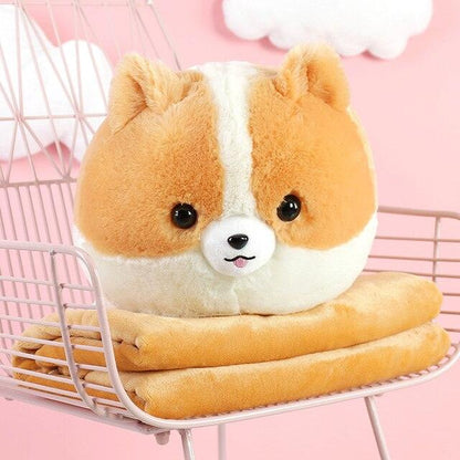 Cute Corgi Kawaii Plush Toy Cushion with Blanket, Great for Gifts Light Brown Blankets - Plushie Depot
