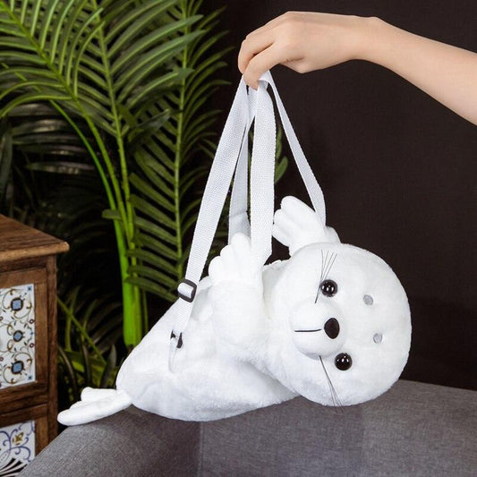 Kawaii White Seal Plush Toy Backpack Bags Plushie Depot