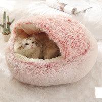 Round Half Open Warm and Soft Plush Cat Bed Pink 65cm Pet Beds - Plushie Depot
