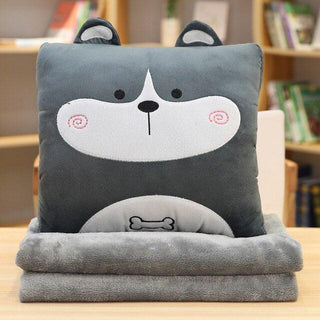 Adorable Stuffed Animal Cat, Dog & Dinosaur Plush Toy Cushion with Blanket d 100x170cm Plushie Depot